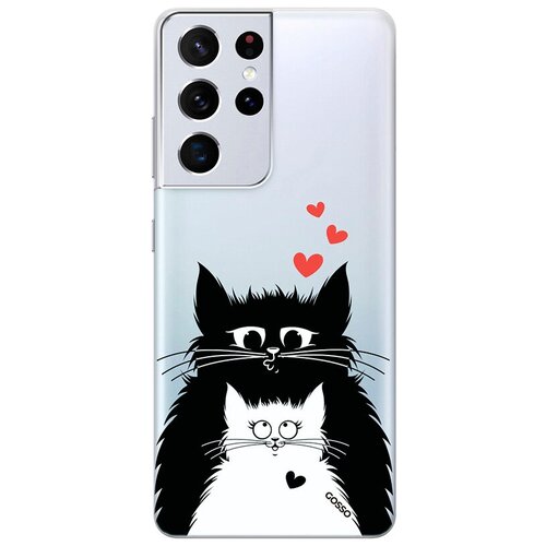 Ультратонкий силиконовый чехол-накладка ClearView 3D для Samsung Galaxy S21 Ultra с принтом Cats in Love ультратонкий силиконовый чехол накладка clearview 3d для samsung galaxy s21 ultra с принтом grand cat