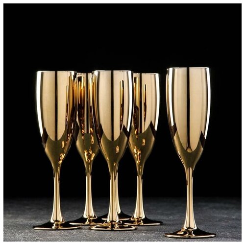 Набор бокалов для шампанского "Золото", 170 мл, 6 шт, цвет золотой