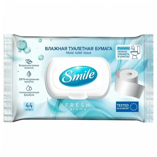 Smile Влажная туалетная бумага Fresh для взрослых c клапаном, 44 шт