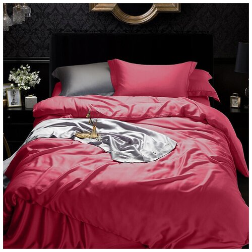 Комплект постельного белья MariaG Home Малиновый Тенсель Люкс 300TC, Евро, 2 наволочки 50*70 и 2 наволочки 70*70