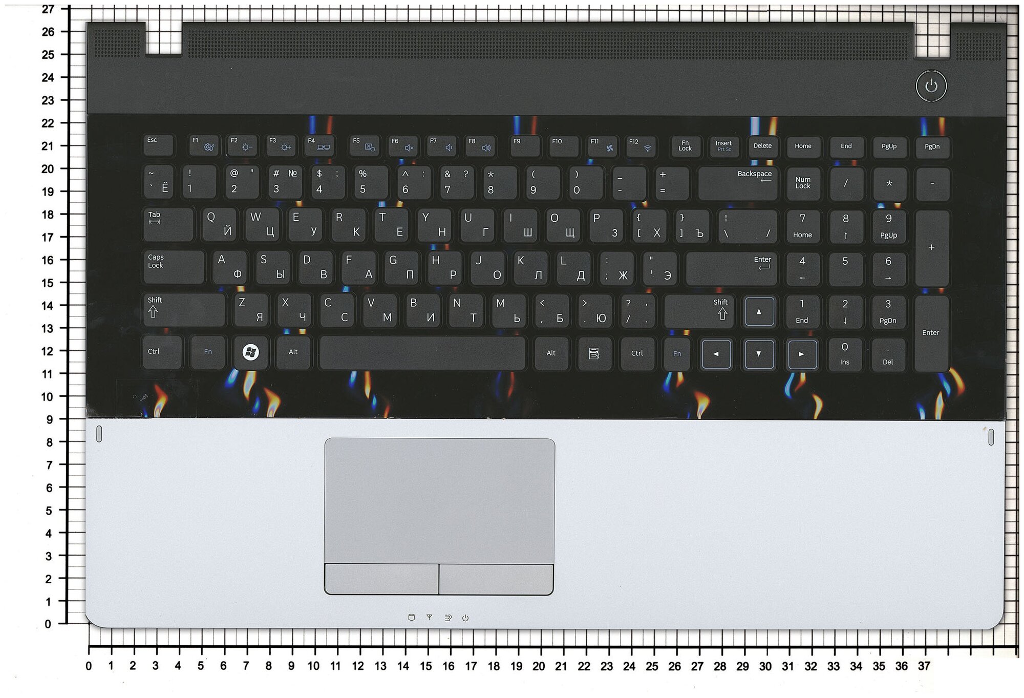 Клавиатура для ноутбука Samsumg NP300E7Z топкейс серый кнопки черные