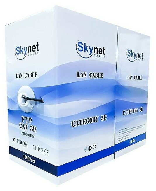 Витая пара FTP 4 пары AWG 24 категория 5е экран внешняя Cu Premium (FTP 4x2x0,51 5е out/Cu.) SkyNet (упак.305 м.)