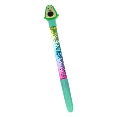Ручка гелевая Авокадо с блестками голубая