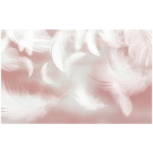 Фотообои Уютная стена Нежные перья на розовом фоне 430х270 см Виниловые Бесшовные (единым полотном)