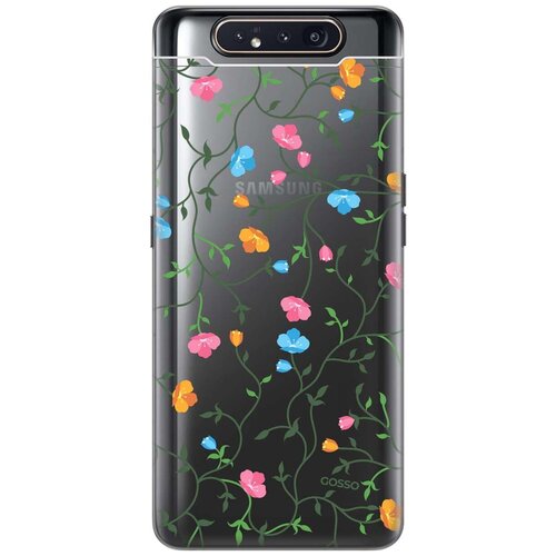 Ультратонкий силиконовый чехол-накладка Transparent для Samsung Galaxy A80 с 3D принтом Сurly Flowers ультратонкий силиконовый чехол накладка transparent для samsung galaxy a10 с 3d принтом сurly flowers