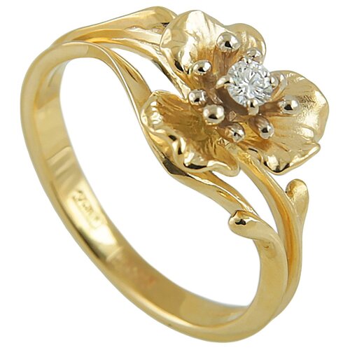 Кольцо Альдзена желтое золото, 585 проба, бриллиант, размер 16.5