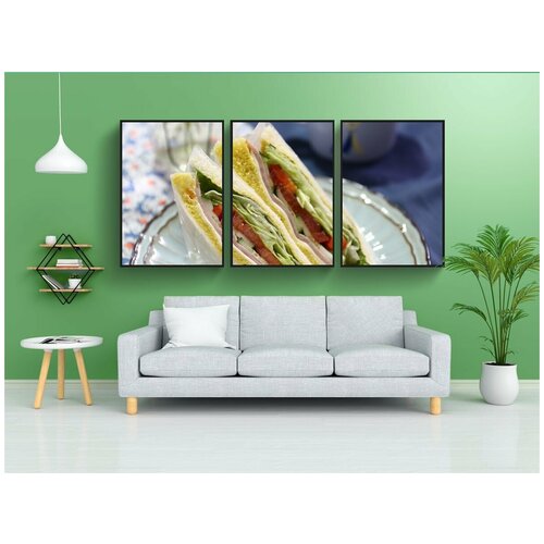 фото Набор модулных постеров для интерьера "сэндвич, вкусная еда, столовая" 60x90 см. в тубусе, без рамки lotsprints