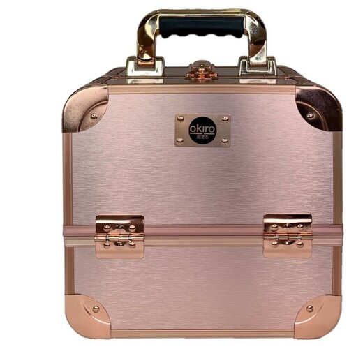 Бьюти-кейс OKIRO, 18х24х25 см, золотой, розовый бьюти кейс для визажиста okiro muc 001 черный чемоданчик для косметики органайзер для бижутерии и аксессуаров на замочке