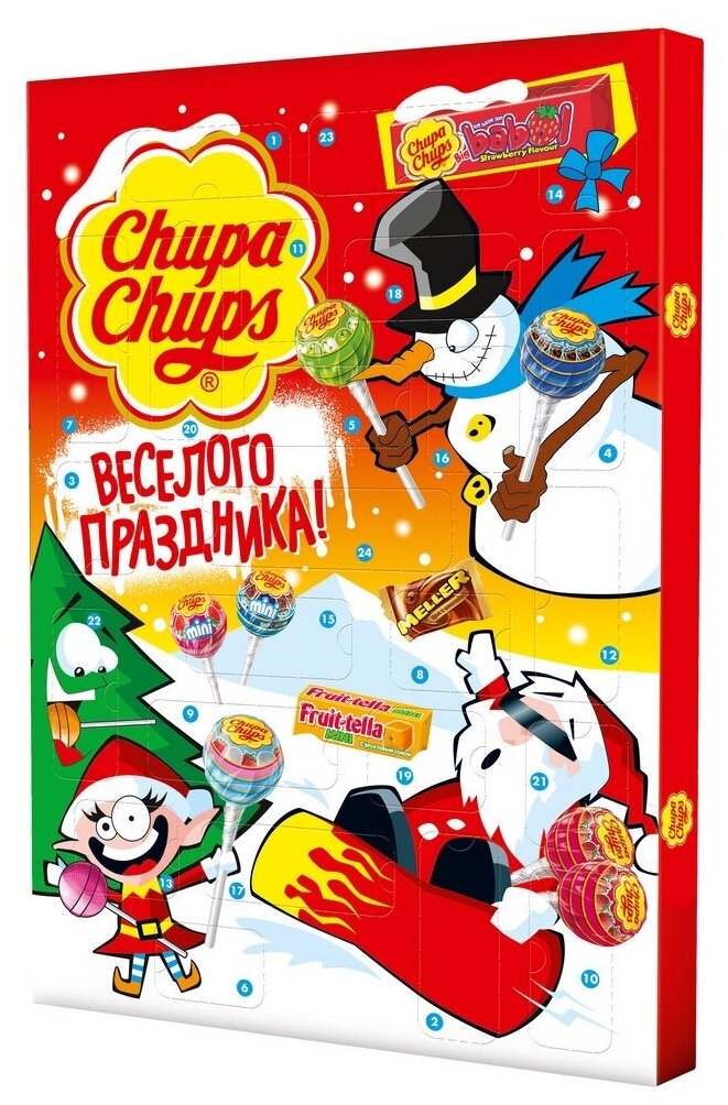 Новогодний Адвент Календарь Chupa Chups, Fruittella и Meller,197,6 г - фотография № 1