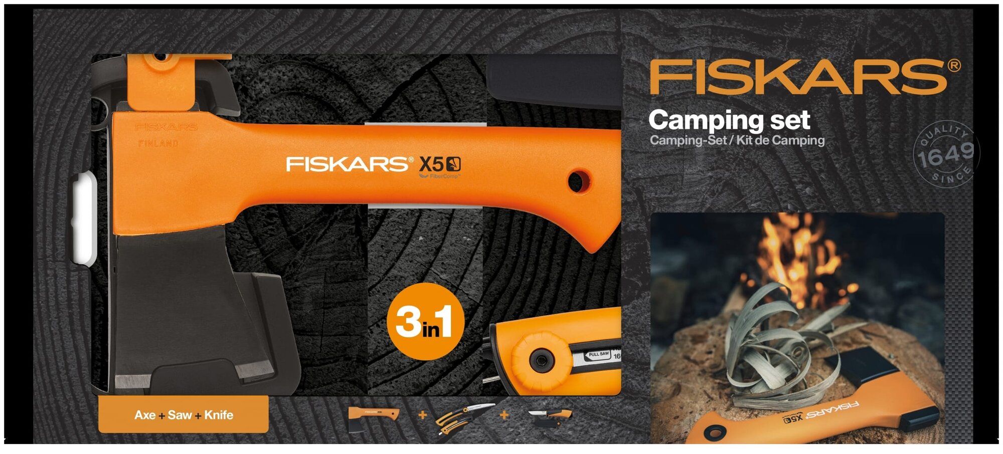 Набор Fiskars 1057912 (топор Х5, пила, универсальный нож) - фотография № 6