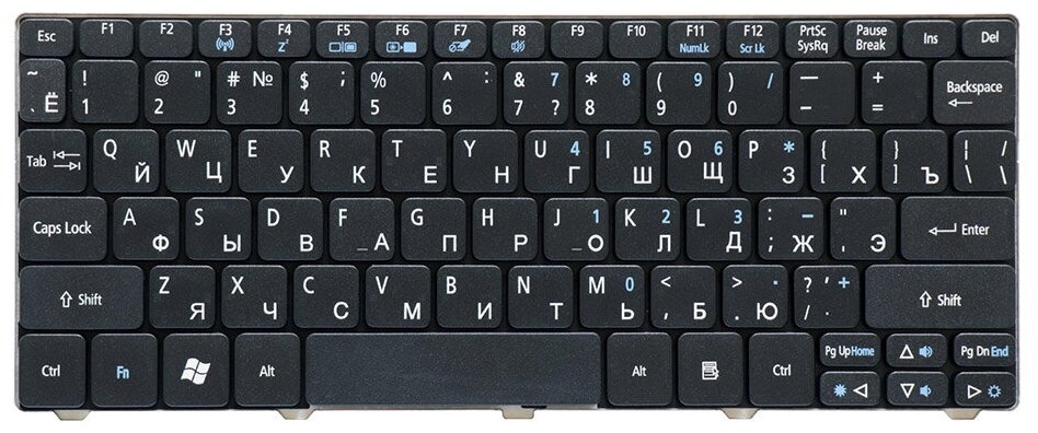 Клавиатура для ноутбука Acer Aspire One 532 522 D255 D260 Series Плоский Enter Черная без рамки PN 904GS07C0R