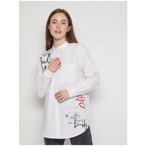 фото Длинная рубашка с принтом, цвет белый, размер l zolla