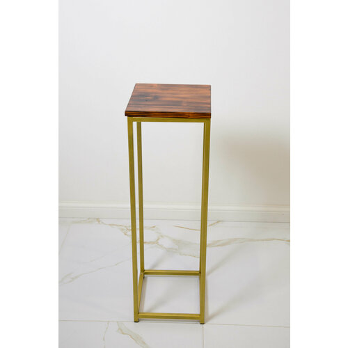 Подставка для цветов напольная металлическая с полкой из массива сосны LoftComplect, Лофт мебель Stand-Loft Gold 25х25х80 см.