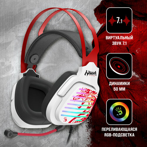 Гарнитура игровая A4Tech Bloody G560 белый/красный 2м (G560 NARAKA) наушники с микрофоном a4tech bloody g560 белый красный 2м мониторные оголовье g560 naraka