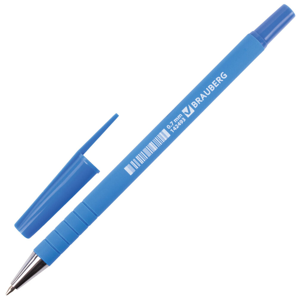 Ручка шариковая BRAUBERG "Capital blue", синяя, корпус soft-touch голубой, узел 0,7 мм, линия письма 0,35 мм, 142493 упаковка 24 шт.