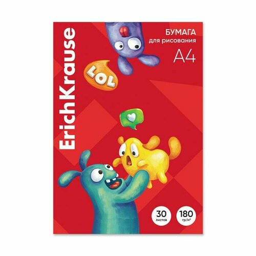 ErichKrause Бумага для рисования А4, 30 листов, блок 120 г/м², ErichKrause Jolly Friends, 100% белизна, в картонной папке top color zero 90 г м2 210x297 мм 500 л 5911a086