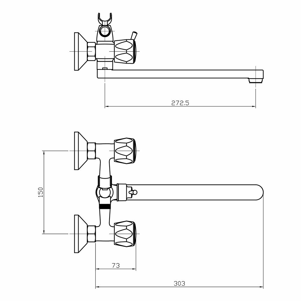 Смеситель для ванны Roegen RR120B двухручковый плоский излив