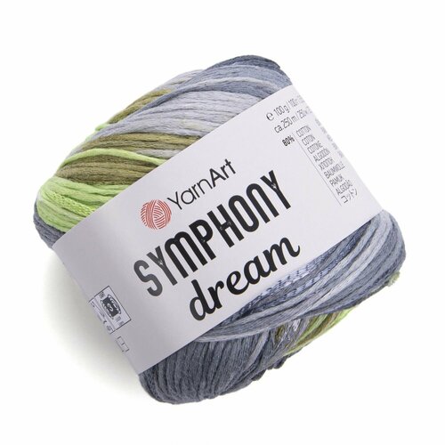 фото Пряжа symphony dream yarnart, салат/серый принт - 3112, 80% хлопок, 20% вискоза, 4 мотка, 100 г, 250 м.