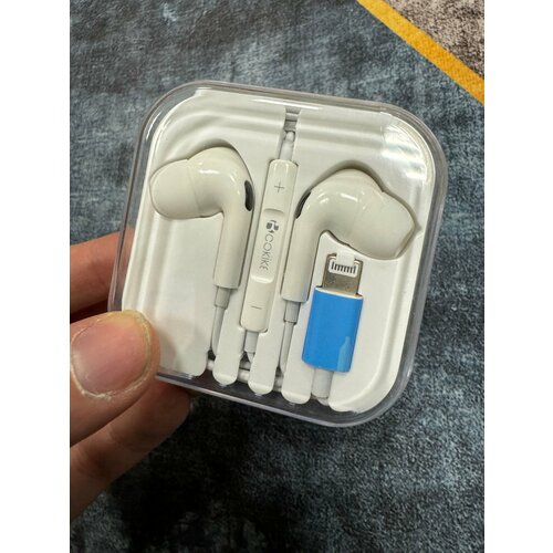 Проводные наушники капельки с микрофоном и переключателем песен Cokike G8 116 Дцб 130см 32 Ом белый разъем Lightning для старых Айфонов MyPads 588₽