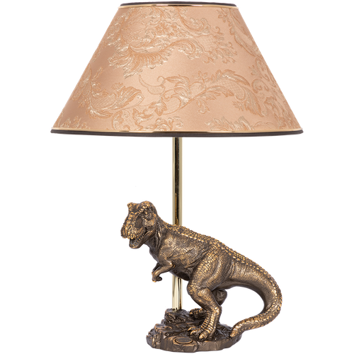 Настольная лампа Bogacho Динозавр Тирекс бронзовая с абажуром кофейного цвета ручная работа