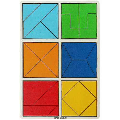 Обучающая логическая игра Сложи квадрат 2 уровень - усложнённый, деревянная рамка-вкладыш