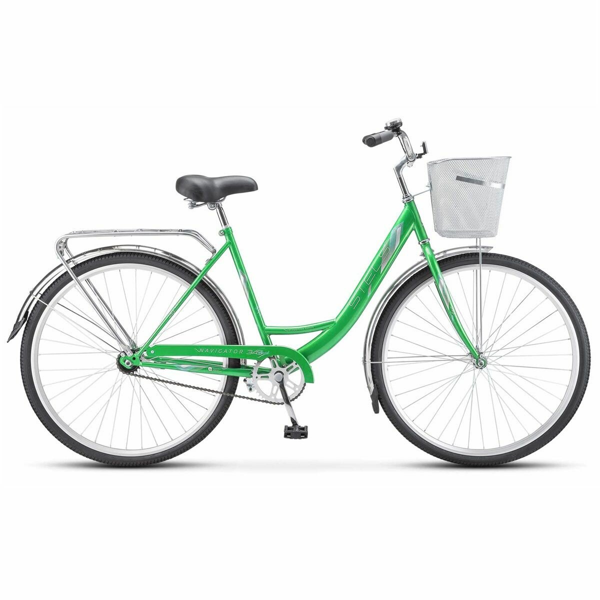 фото Велосипед Stels Navigator 345 с корзиной, колеса 28" дорожный, зеленый