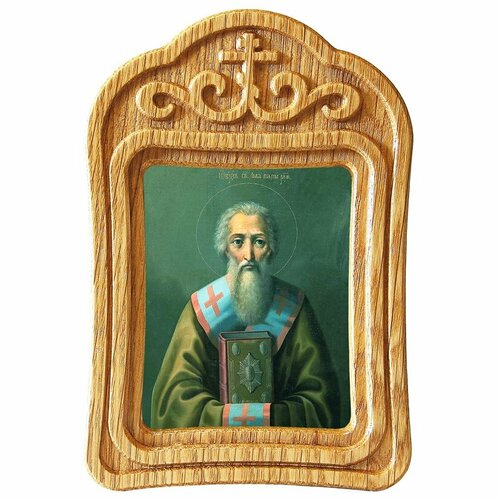 Святитель Лев I Великий, папа Римский, икона в резной деревянной рамке