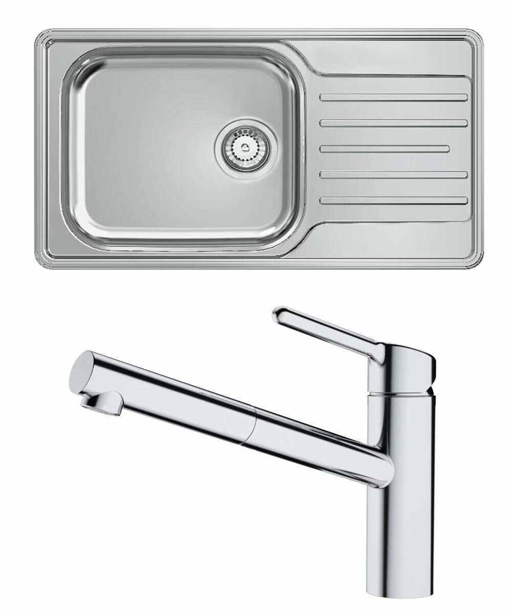 фото Комплект: Мойка для кухни Franke LNX 611-44 + Смеситель Franke Orbit Chrome, выдвижной излив