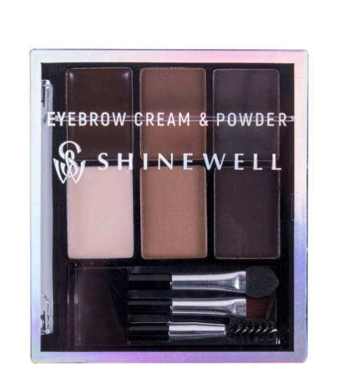 Shinewell Eyebrow Cream & Powder Универсальный набор для стилизации бровей №bc1-3/1 коричневый+графит+темно-коричневый