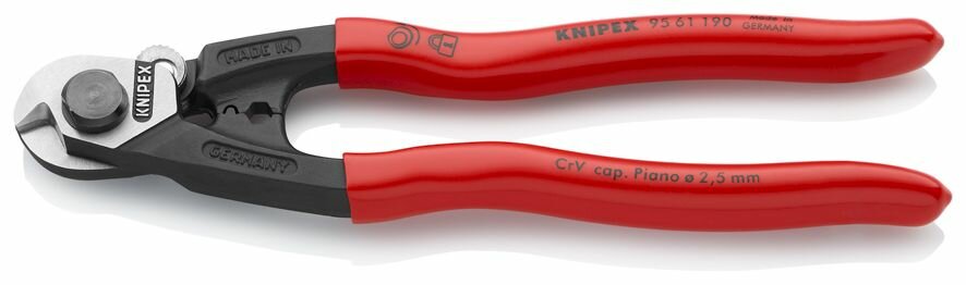 Тросорез KNIPEX компактный, 190 мм, обжим гильз на боуденовские тросы, обливные ручки KN-9561190