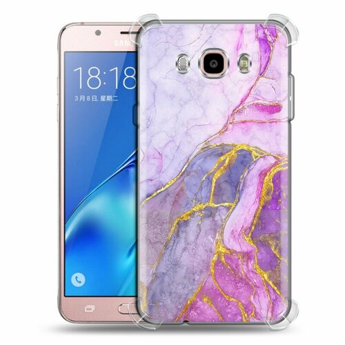 Дизайнерский силиконовый с усиленными углами чехол для Самсунг Галакси Ж5 (2016) / Samsung Galaxy J5 (2016) Мрамор розовый