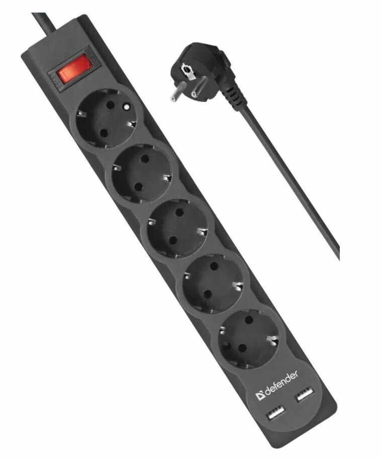 Сетевой фильтр DEFENDER DFS 753 3,0м Black (99753), официальная гарантия