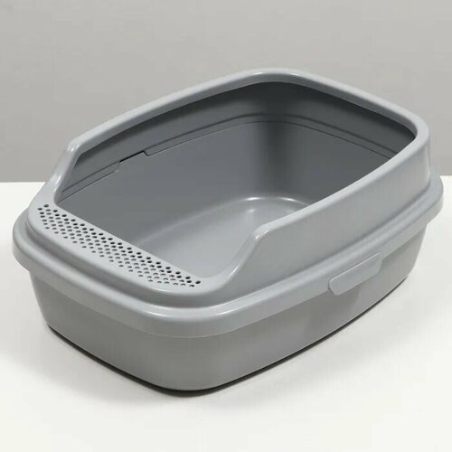 Туалет лоток для кошек с бортом Айша XL 64 х 44 х 23 см серый