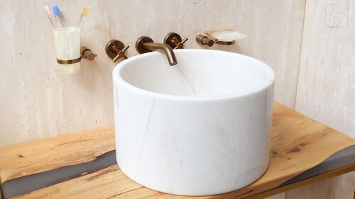 Белая раковина для ванной Sheerdecor Kale 0190721119 из натурального камня мрамора
