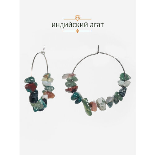 фото Серьги конго brandlove, агат, размер 40 мм, хаки