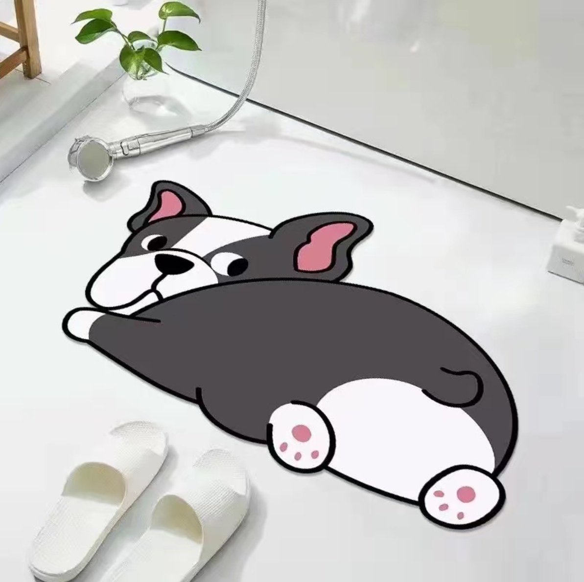 Быстросохнущий противоскользящий коврик для ванной, серый, размер 43х68 см. / Диатомитовый коврик мопс — фото 1