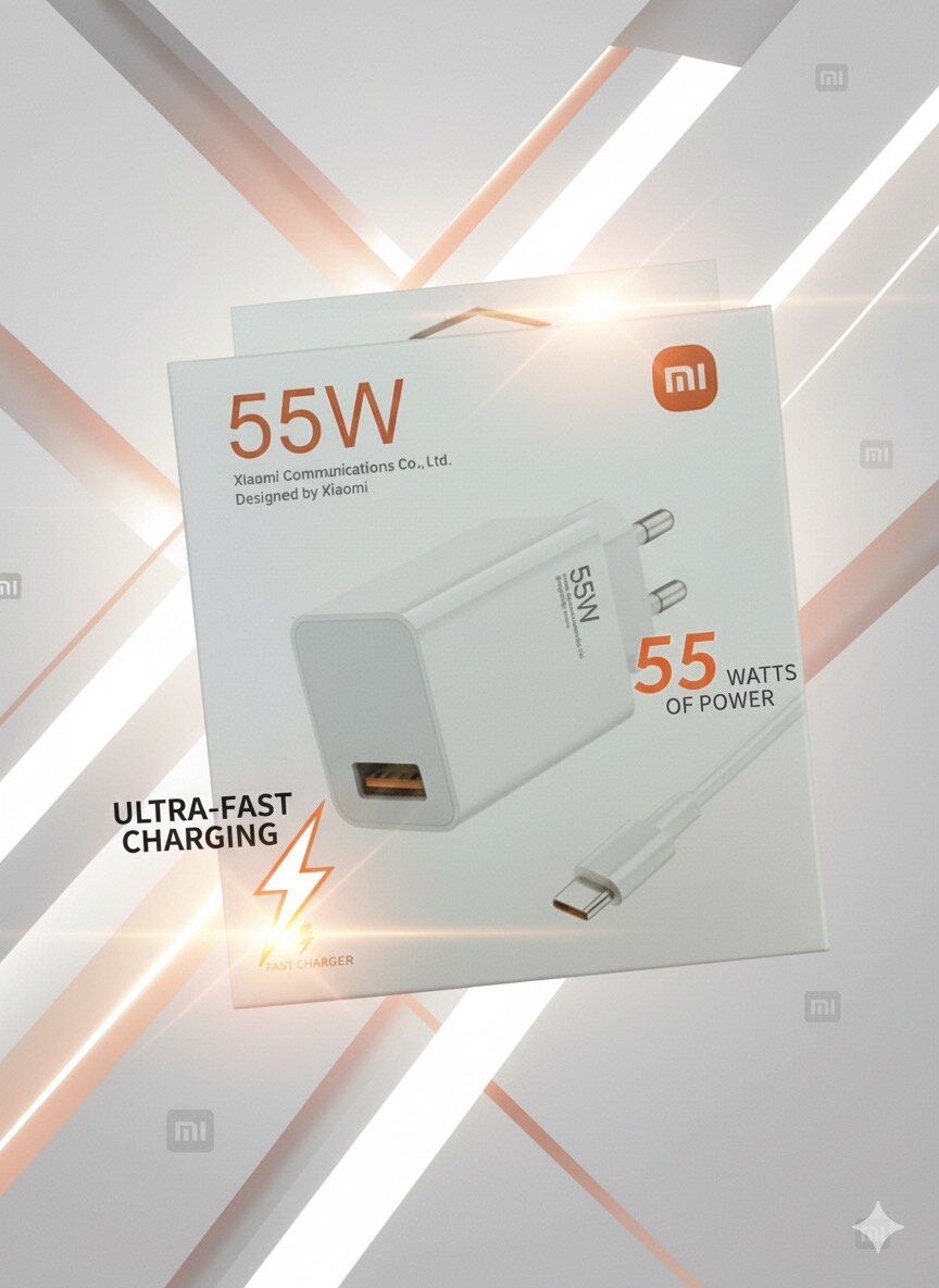Зарядное устройство Xiaomi 55W, GaN, 2 разъема USB Type-C, мощность 55Вт