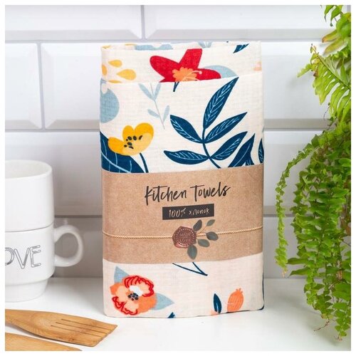 фото Набор кух.полотенец "доляна" цветы 40х73см-2шт., 100% хл, вафля, 160 гр/м2 5472071