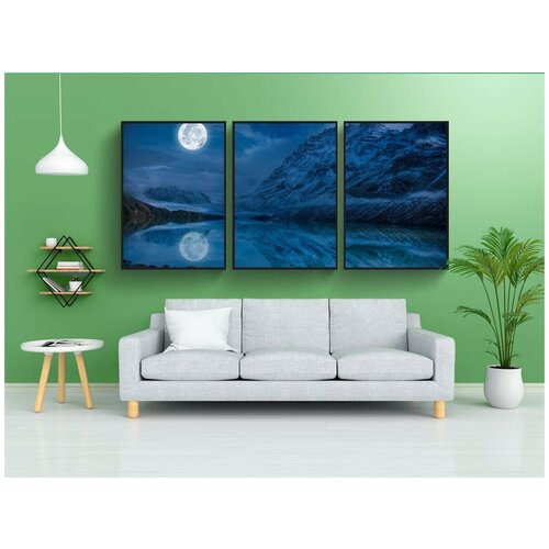 фото Набор модулных постеров для интерьера "вода, гора, луна" 60x90 см. в тубусе, без рамки lotsprints