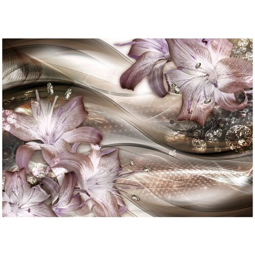 Лилии в алмазах - Виниловые фотообои, (211х150 см) белые лилии на шелке виниловые фотообои 211х150 см