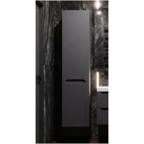 Шкаф-пенал аквакрафт Violetta для ванной комнаты с откидной корзиной для белья, левый, подвесной, графит.