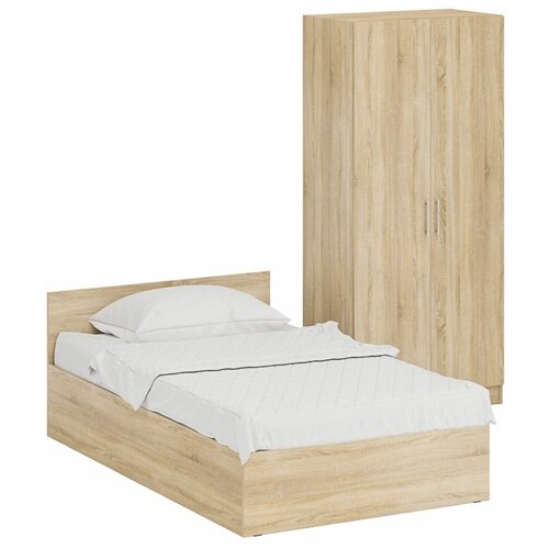 Кровать односпальная 1200 со шкафом для одежды 2-х створчатым Стандарт, цвет дуб сонома, спальное место 1200х2000 мм., без матраса, основание есть