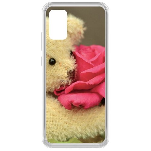Чехол-накладка Krutoff Clear Case Женский день - Медвежонок с розой для Samsung Galaxy A02s (A025) чехол накладка krutoff clear case женский день медвежонок с розой для realme c21y