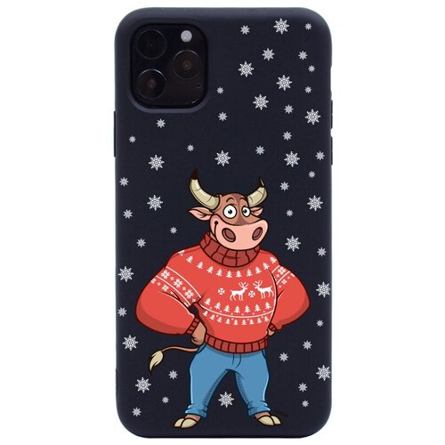 фото Силиконовый чехол-накладка silky touch 3d для apple iphone 11 pro max с принтом "bull & snowflakes" черный gosso