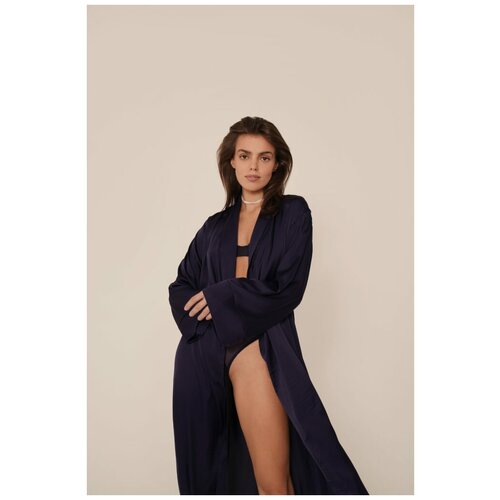 Халат Yanchevskaya удлиненный, застежка отсутствует, длинный рукав, пояс, размер xs\s, синий