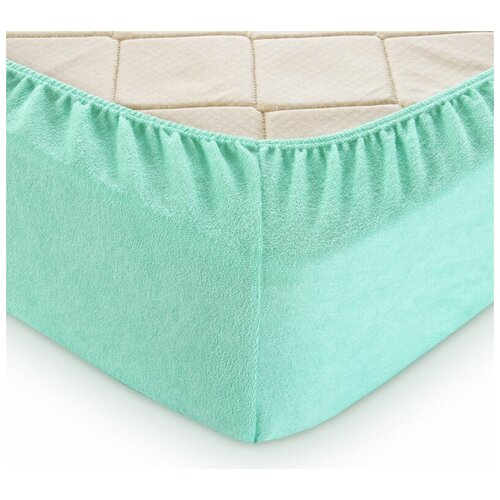 фото Махровая простыня на резинке текс-дизайн (мята) (180х200х30)