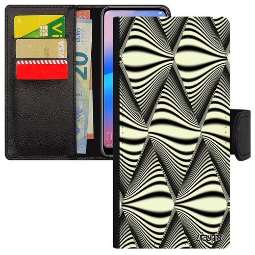 фото Простой чехол-книжка на смартфон // galaxy a12 // "иллюзия волны" круговорот графика, utaupia, серый