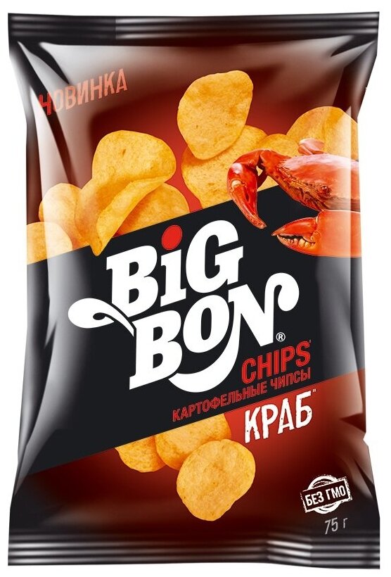 Чипсы BIG BON со вкусом Краба 75г. 12 шт.