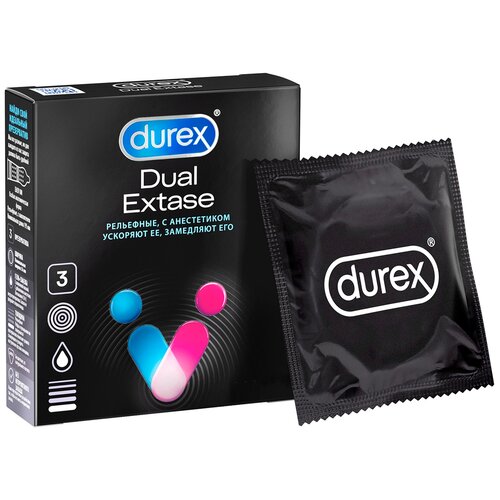 Презервативы Durex Dual Extase, 3 шт. набор durex дюрекс презервативы гладкие сlassic 3шт презервативы с анестетиком рельефные dual extase 3шт