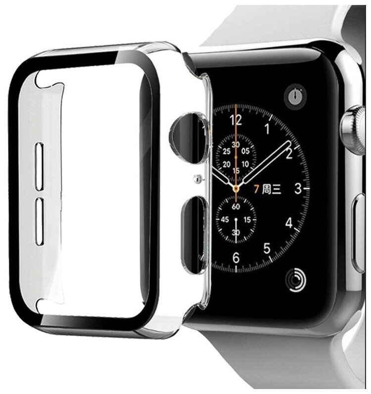 Противоударный чехол 360 для часов Apple Watch 44 мм полное покрытие с защитой экрана прозрачный